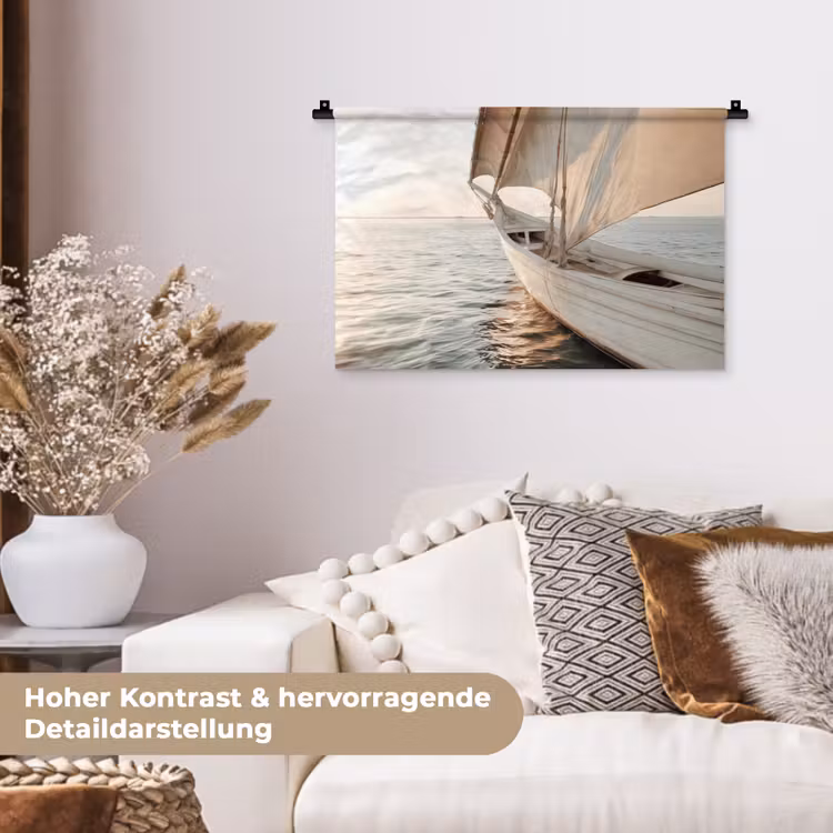 Zeilboot - Zee - Beige - Zon Wandkleed katoen klein -tsfeer1_DE