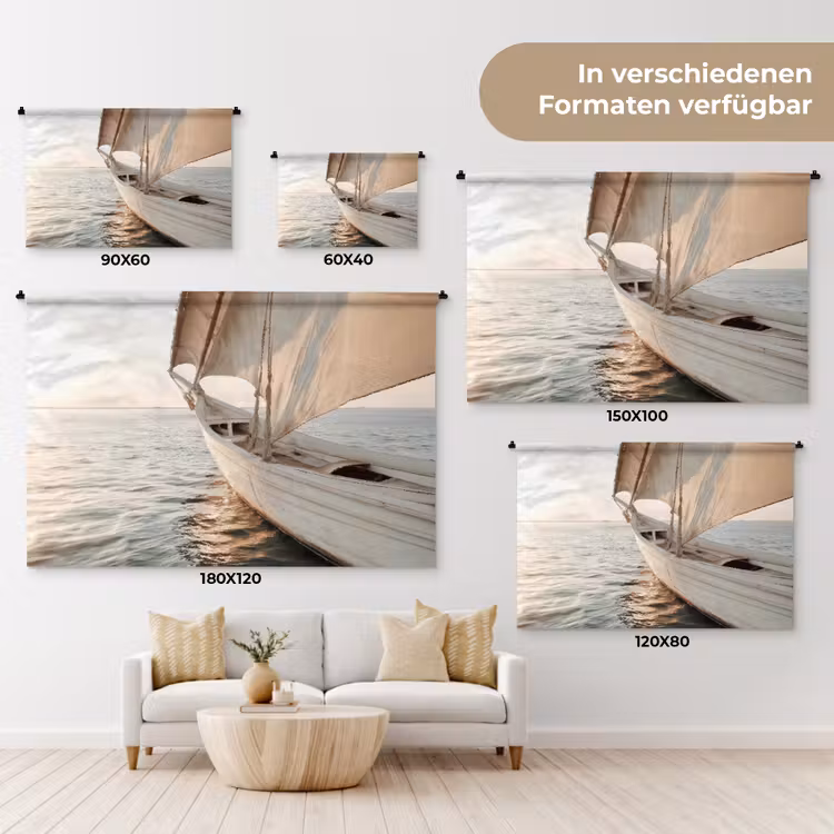 Zeilboot - Zee - Beige - Zon Wandkleed katoen klein -tsfeer8_DE