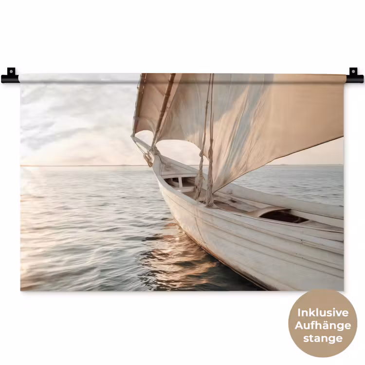 Zeilboot - Zee - Beige - Zon Wandkleed katoen klein -t3d_DE