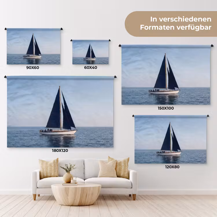 Zeilboot - Zee - Blauw Wandkleed katoen klein -tsfeer8_DE