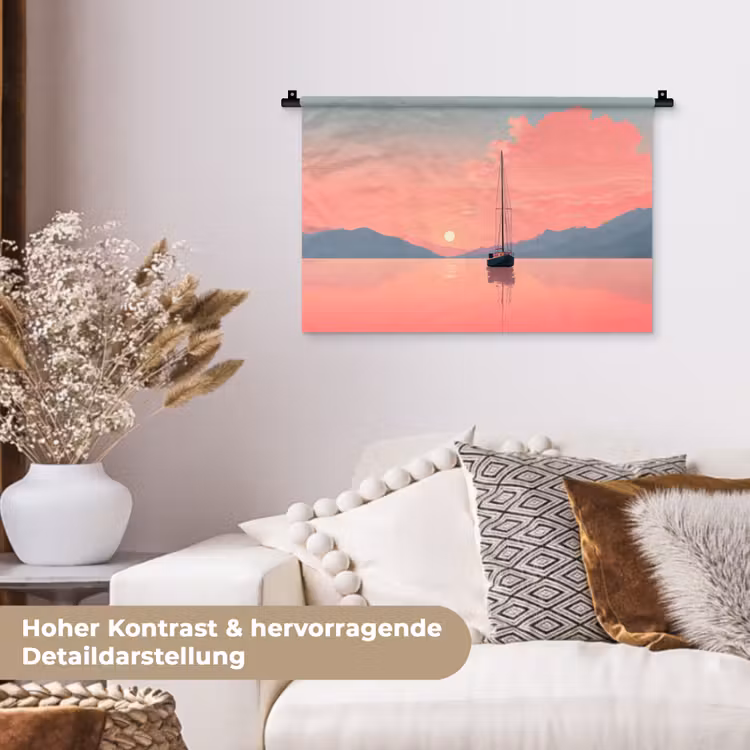 Zeilboot - Roze zee - Zonsondergang - Bergen Wandkleed katoen klein -tsfeer1_DE
