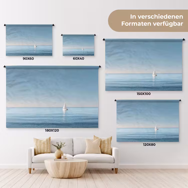 Zeilbootje - Kalme zee - Helderblauwe hemel Wandkleed katoen klein -tsfeer8_DE