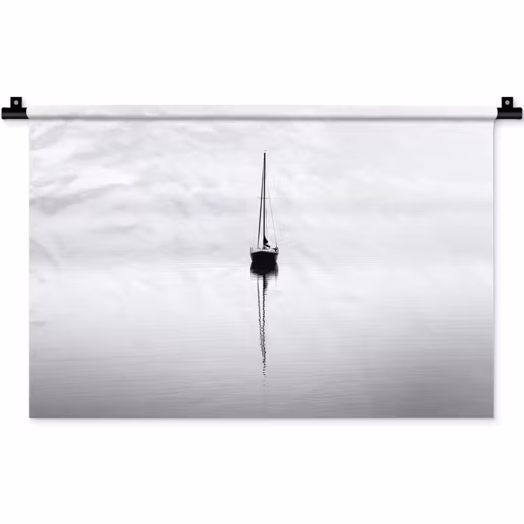Zeilboot - Zwart - Water - Silhouet Wandkleed katoen klein -zz3d