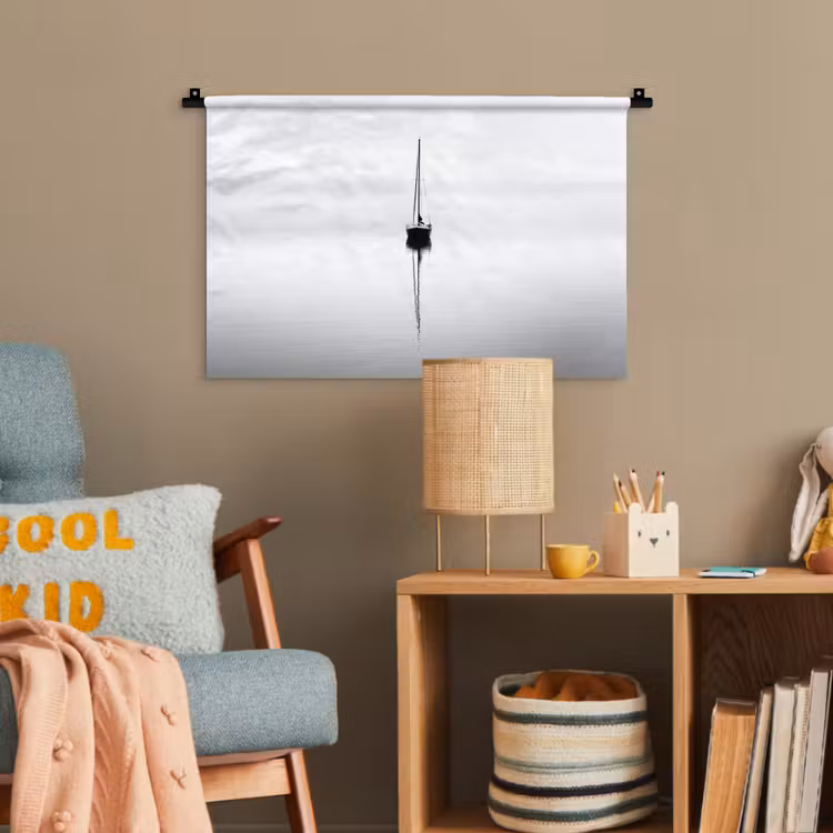 Zeilboot - Zwart - Water - Silhouet Wandkleed katoen klein -wsfeer4_kind