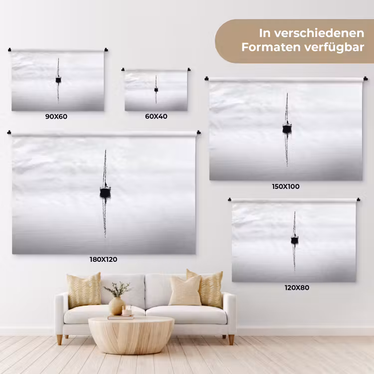 Zeilboot - Zwart - Water - Silhouet Wandkleed katoen klein -tsfeer8_DE