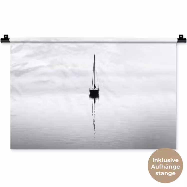 Zeilboot - Zwart - Water - Silhouet Wandkleed katoen klein -t3d_DE
