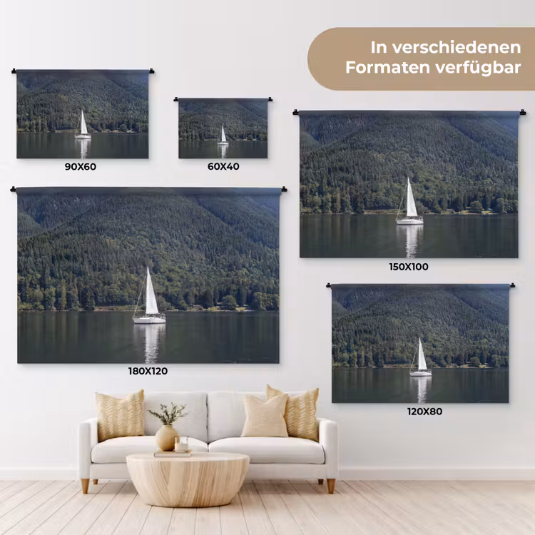 Zeilboot - Water - Bergen - Natuur - Groen Wandkleed katoen klein -tsfeer8_DE