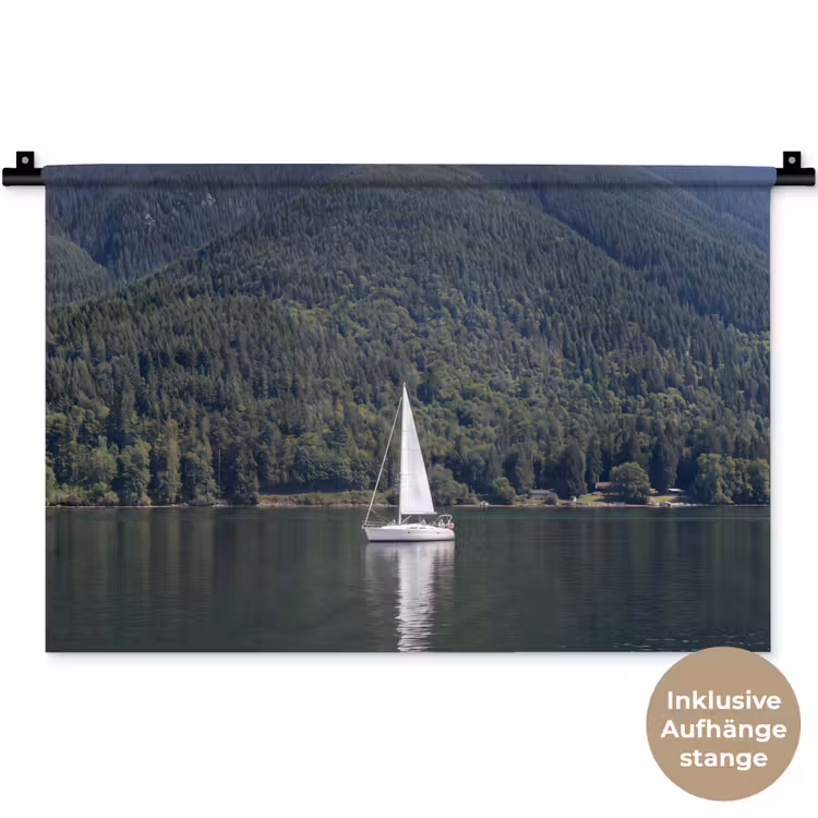 Zeilboot - Water - Bergen - Natuur - Groen Wandkleed katoen klein -t3d_DE