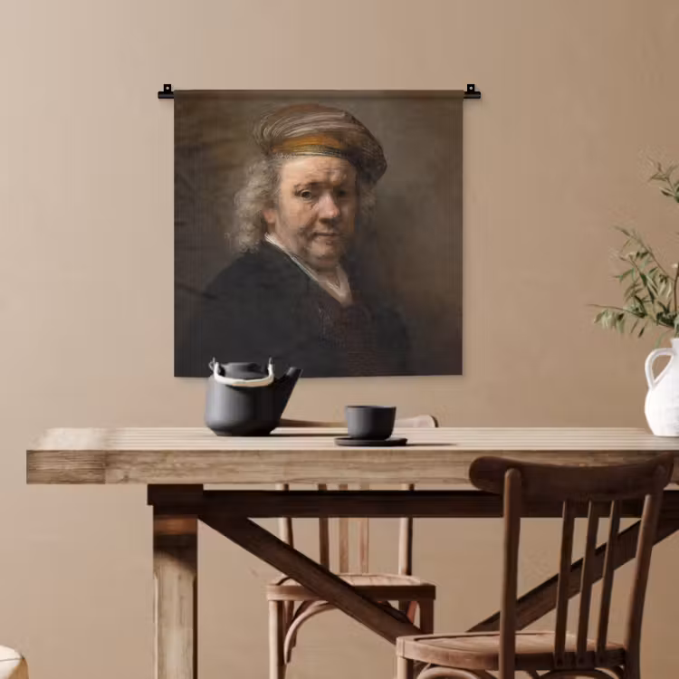 Zelfportret - Schilderij van Rembrandt van Rijn Wandkleed katoen klein -sfeer6