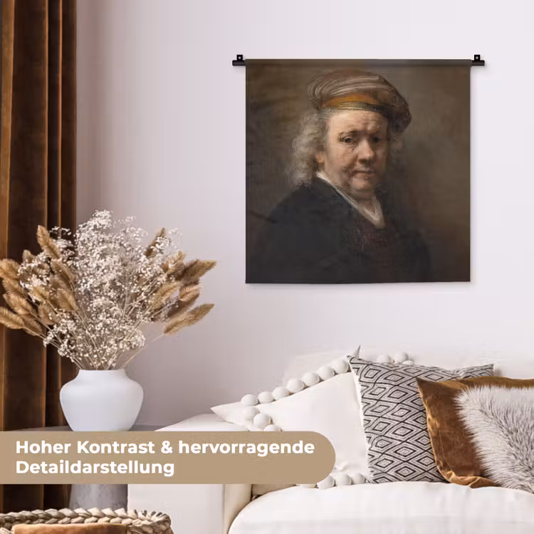 Zelfportret - Schilderij van Rembrandt van Rijn Wandkleed katoen klein -tsfeer1_DE