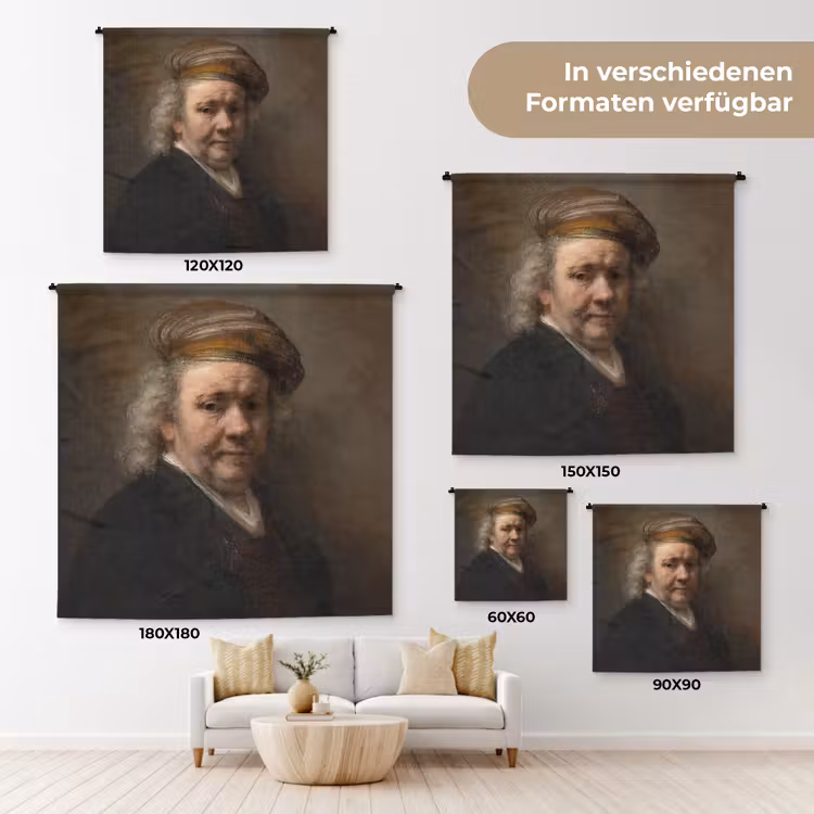 Zelfportret - Schilderij van Rembrandt van Rijn Wandkleed katoen klein -tsfeer8_DE