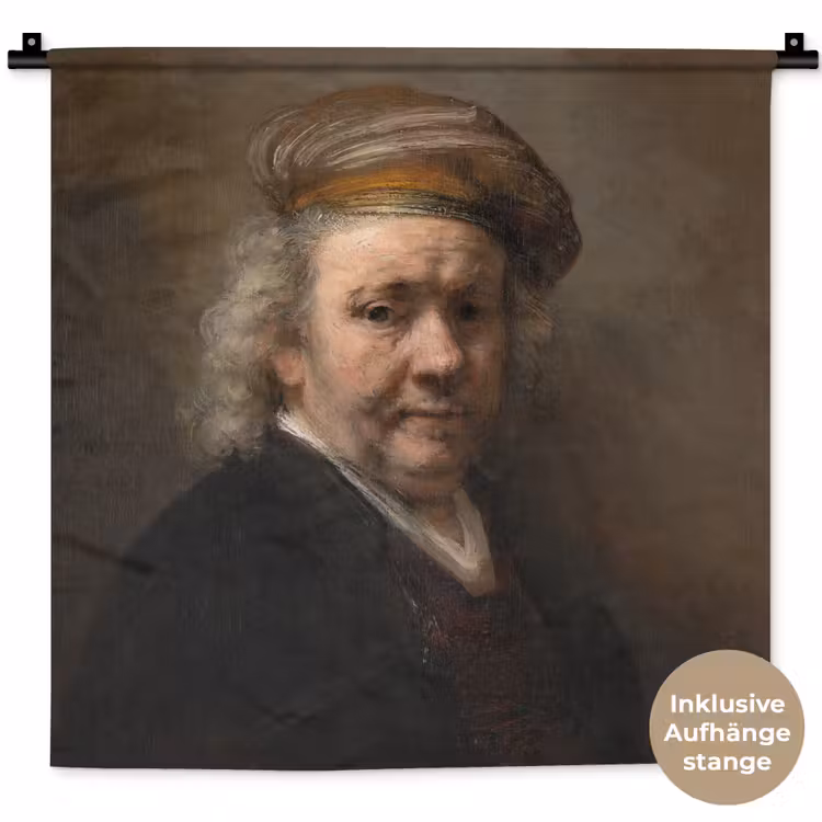 Zelfportret - Schilderij van Rembrandt van Rijn Wandkleed katoen klein -t3d_DE