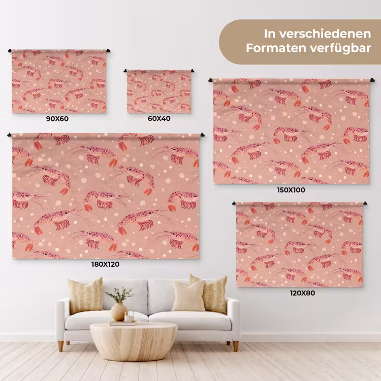 Garnalen - Stippen - Roze Wandkleed katoen klein 269 -tsfeer8_DE
