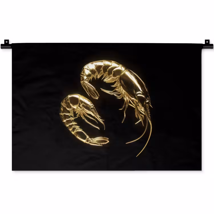 Garnalen - Zwart - Goud - Dieren Wandkleed katoen klein -zz3d