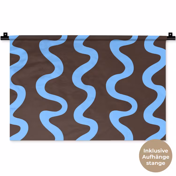 Kronkelende lijnen - Blauw - Bruin - Minimalistisch Wandkleed katoen klein 269 -t3d_DE