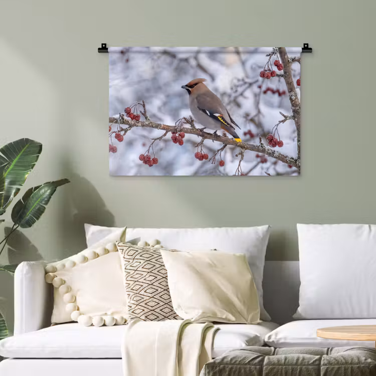 Pestvogel - Bessen - Winter - Natuur Wandkleed katoen klein -sfeer7