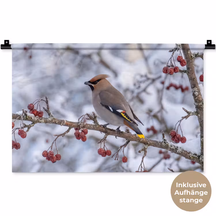 Pestvogel - Bessen - Winter - Natuur Wandkleed katoen klein -t3d_DE