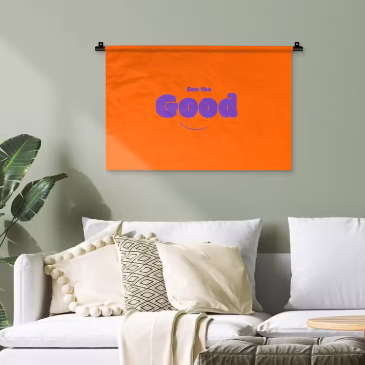 See the good - Paars - Oranje - Smiley Wandkleed katoen klein -sfeer7