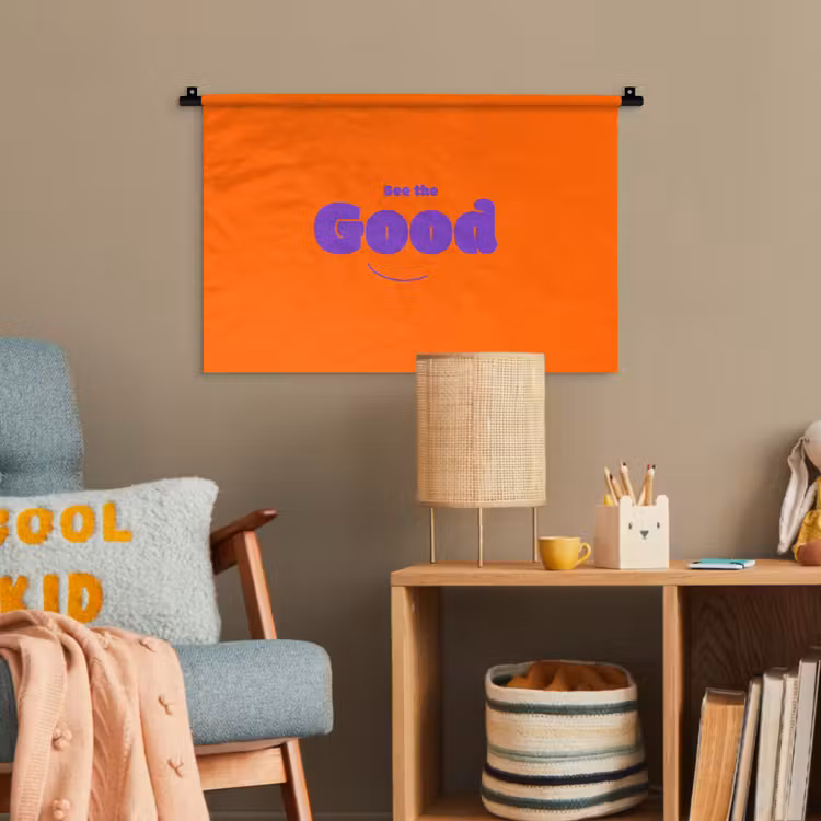 See the good - Paars - Oranje - Smiley Wandkleed katoen klein -wsfeer4_kind