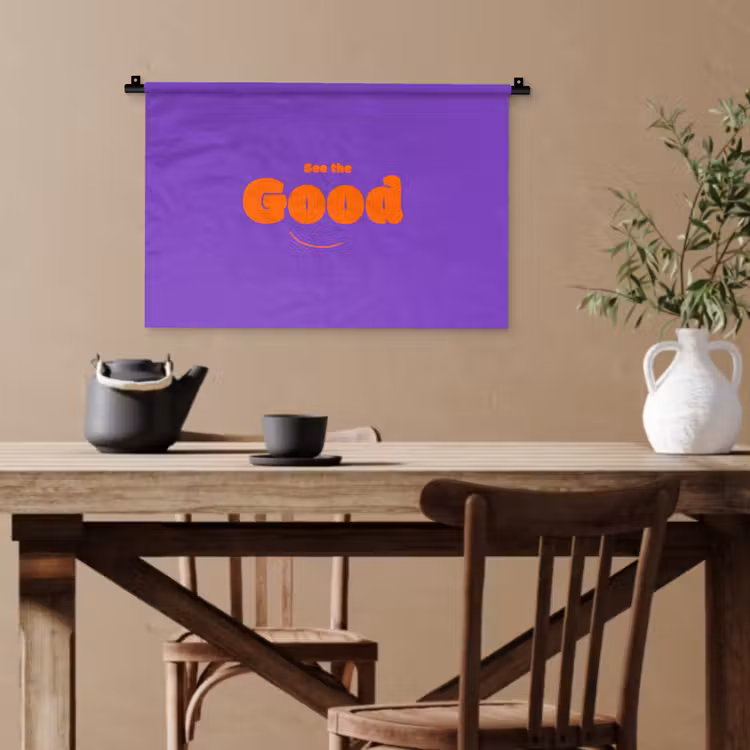 See the good - Oranje - Paars - Smiley Wandkleed katoen klein -sfeer6