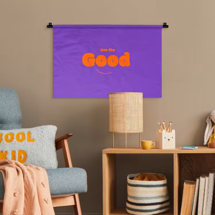 See the good - Oranje - Paars - Smiley Wandkleed katoen klein -wsfeer4_kind