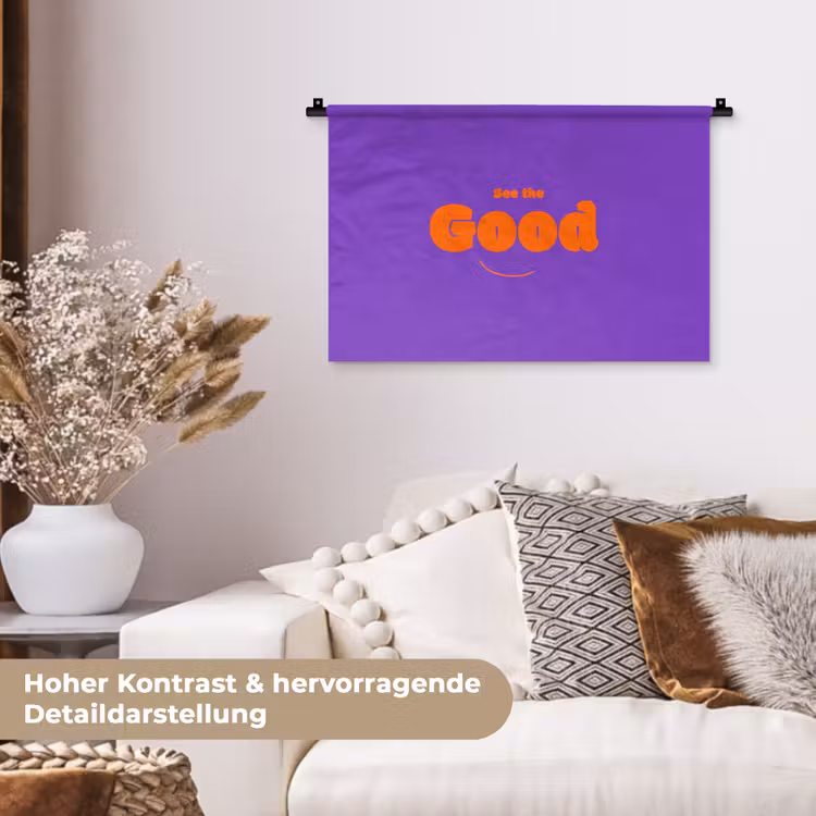 See the good - Oranje - Paars - Smiley Wandkleed katoen klein -tsfeer1_DE