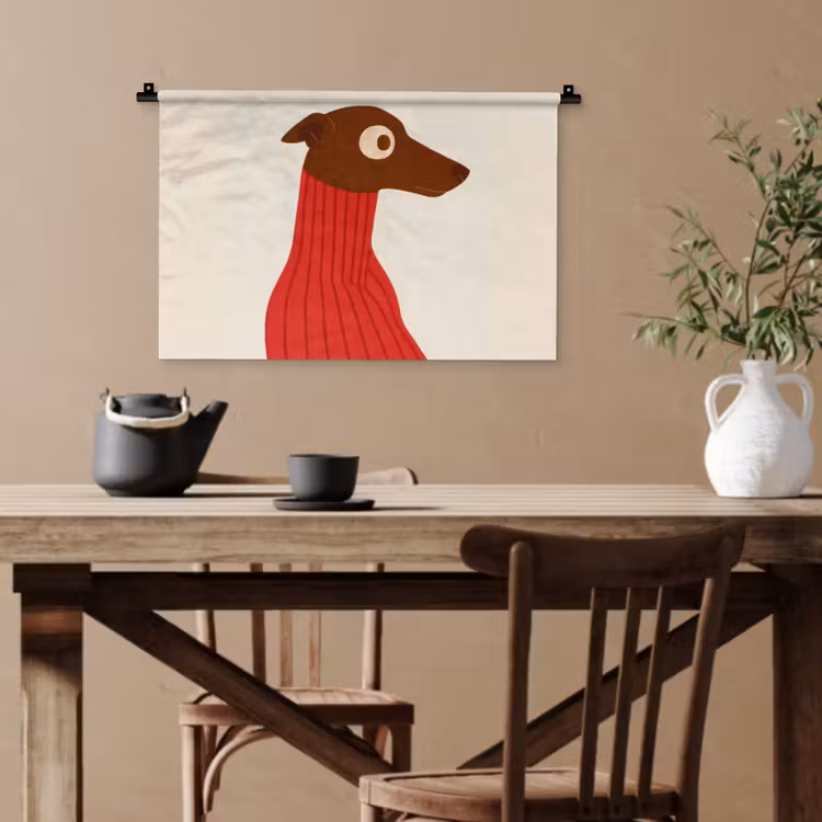 Silhouet - Hond - Trui - Rood Wandkleed katoen klein -sfeer6