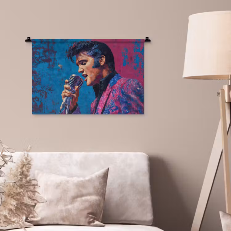 Zingende man - Glitterjas - Microfoon Wandkleed katoen klein -sfeer4