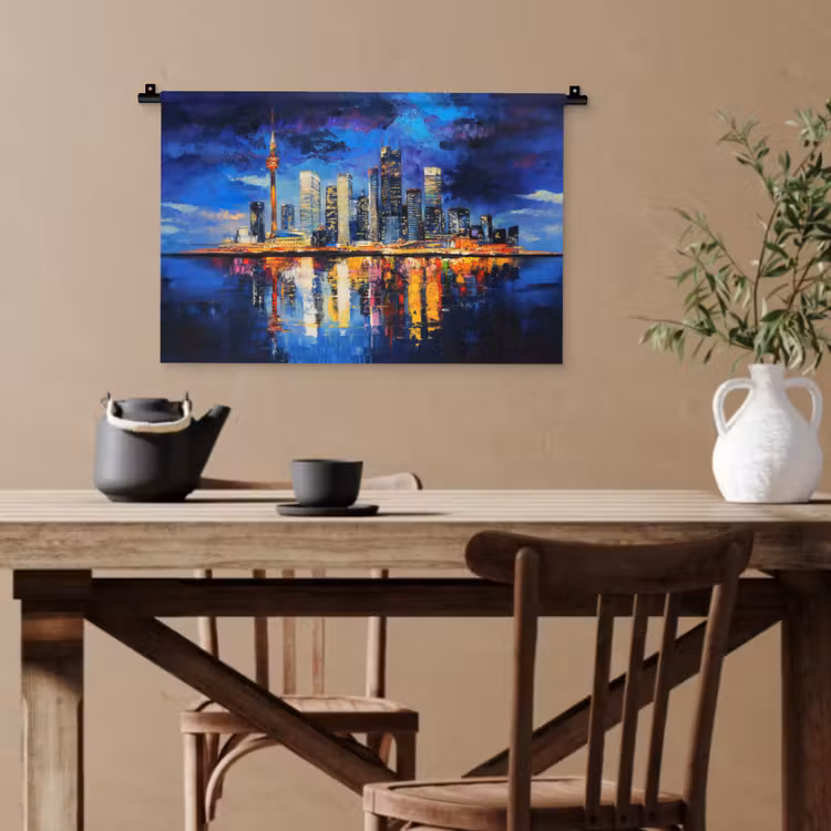 Skyline Toronto - Modern - Stadslicht - Blauw Wandkleed katoen klein -sfeer6
