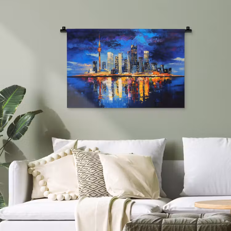 Skyline Toronto - Modern - Stadslicht - Blauw Wandkleed katoen klein -sfeer7