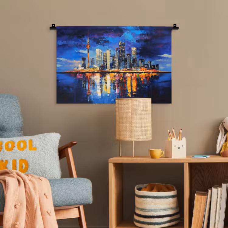 Skyline Toronto - Modern - Stadslicht - Blauw Wandkleed katoen klein -wsfeer4_kind