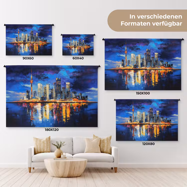 Skyline Toronto - Modern - Stadslicht - Blauw Wandkleed katoen klein -tsfeer8_DE