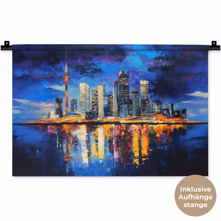 Skyline Toronto - Modern - Stadslicht - Blauw Wandkleed katoen klein -t3d_DE