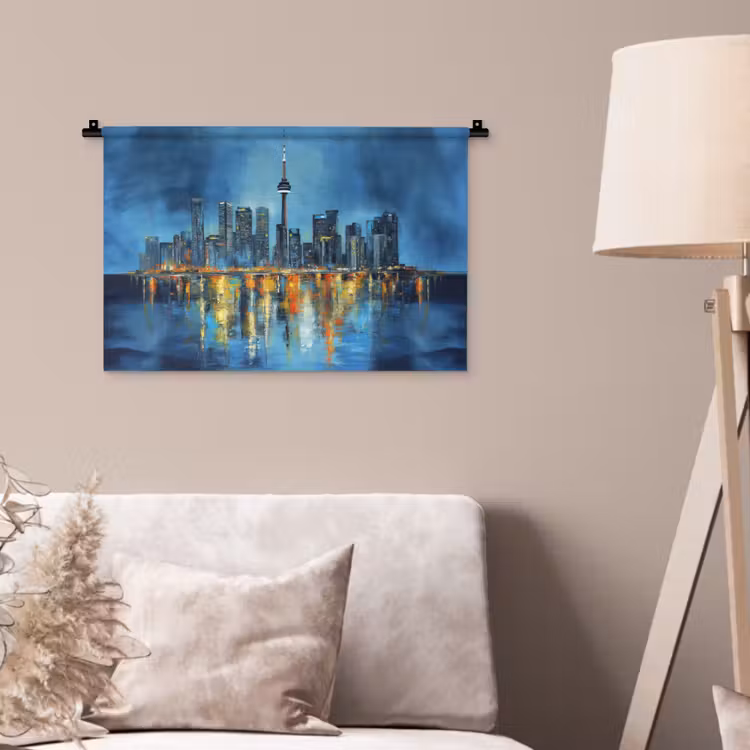 Skyline Toronto - Water - Stadslichten - Toren Wandkleed katoen klein -sfeer4