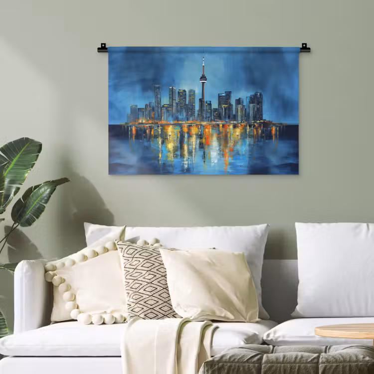 Skyline Toronto - Water - Stadslichten - Toren Wandkleed katoen klein -sfeer7