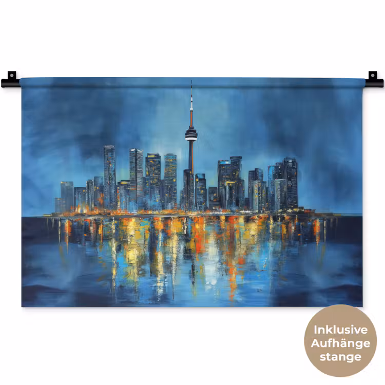 Skyline Toronto - Water - Stadslichten - Toren Wandkleed katoen klein -t3d_DE