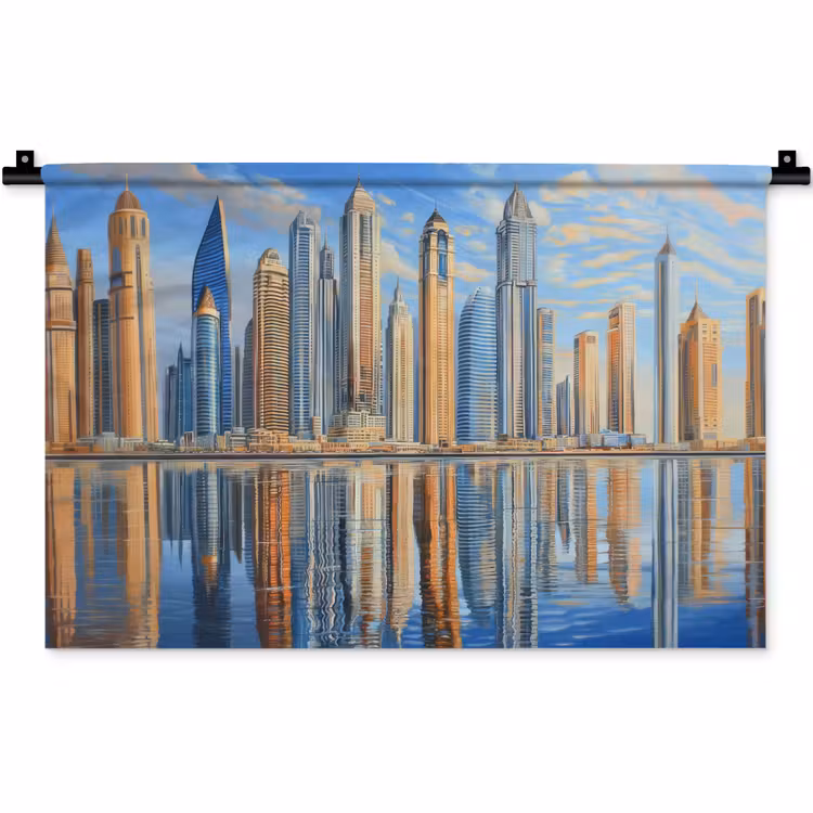 Skyline - Wolkenkrabbers - Water - Blauw Wandkleed katoen klein -zz3d