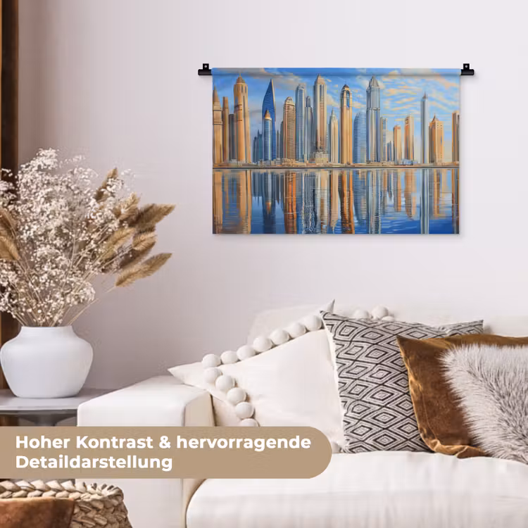 Skyline - Wolkenkrabbers - Water - Blauw Wandkleed katoen klein -tsfeer1_DE