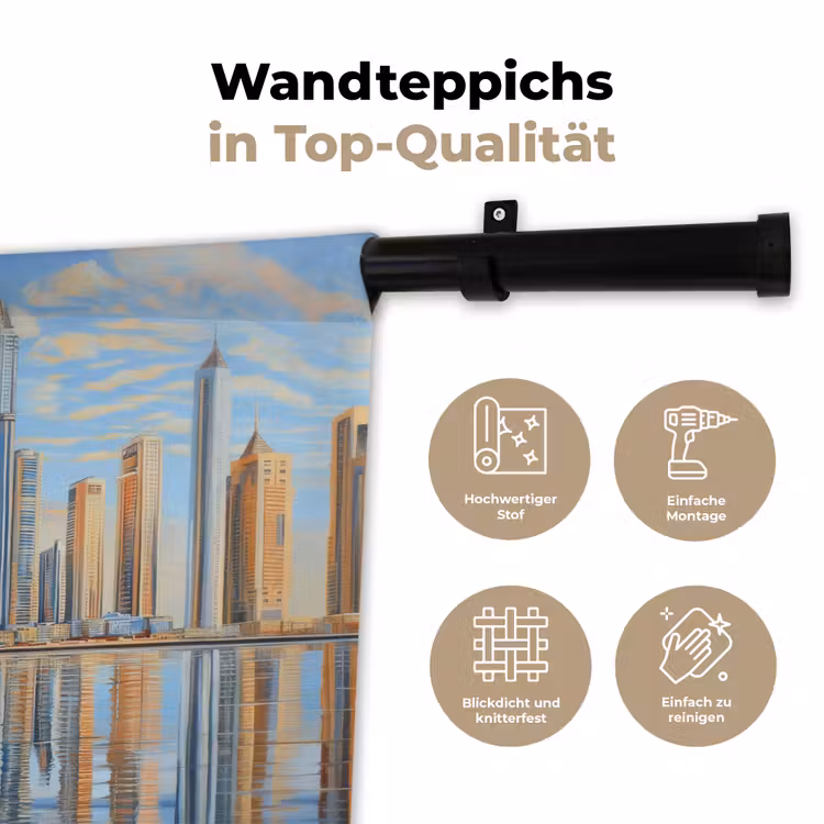 Skyline - Wolkenkrabbers - Water - Blauw Wandkleed katoen klein -tsfeer2_DE