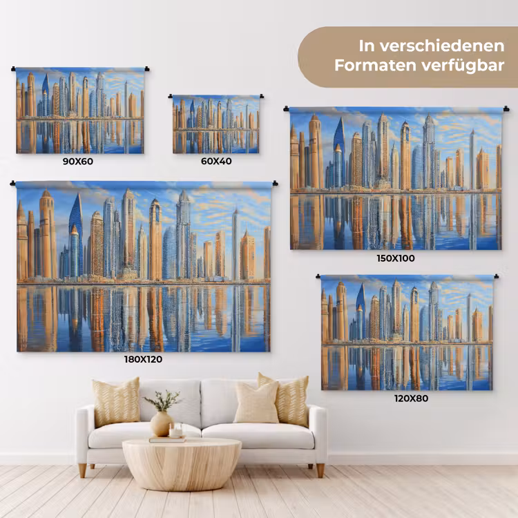 Skyline - Wolkenkrabbers - Water - Blauw Wandkleed katoen klein -tsfeer8_DE