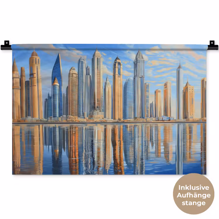 Skyline - Wolkenkrabbers - Water - Blauw Wandkleed katoen klein -t3d_DE