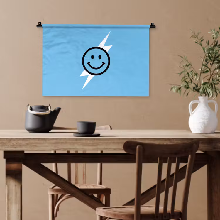 Smiley - Blauw - Bliksem Wandkleed katoen klein -sfeer6
