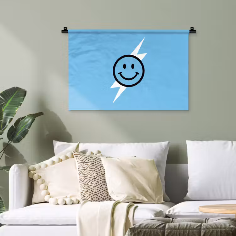 Smiley - Blauw - Bliksem Wandkleed katoen klein -sfeer7