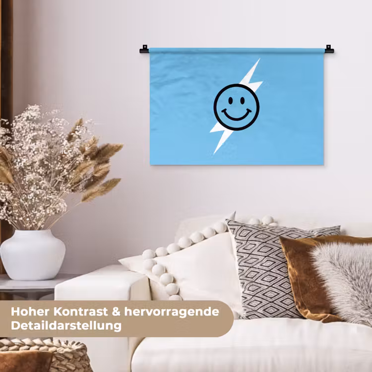 Smiley - Blauw - Bliksem Wandkleed katoen klein -tsfeer1_DE