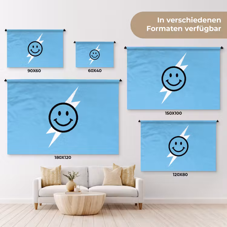 Smiley - Blauw - Bliksem Wandkleed katoen klein -tsfeer8_DE