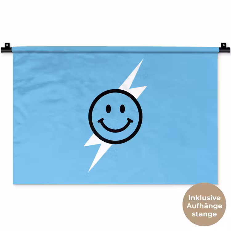 Smiley - Blauw - Bliksem Wandkleed katoen klein -t3d_DE