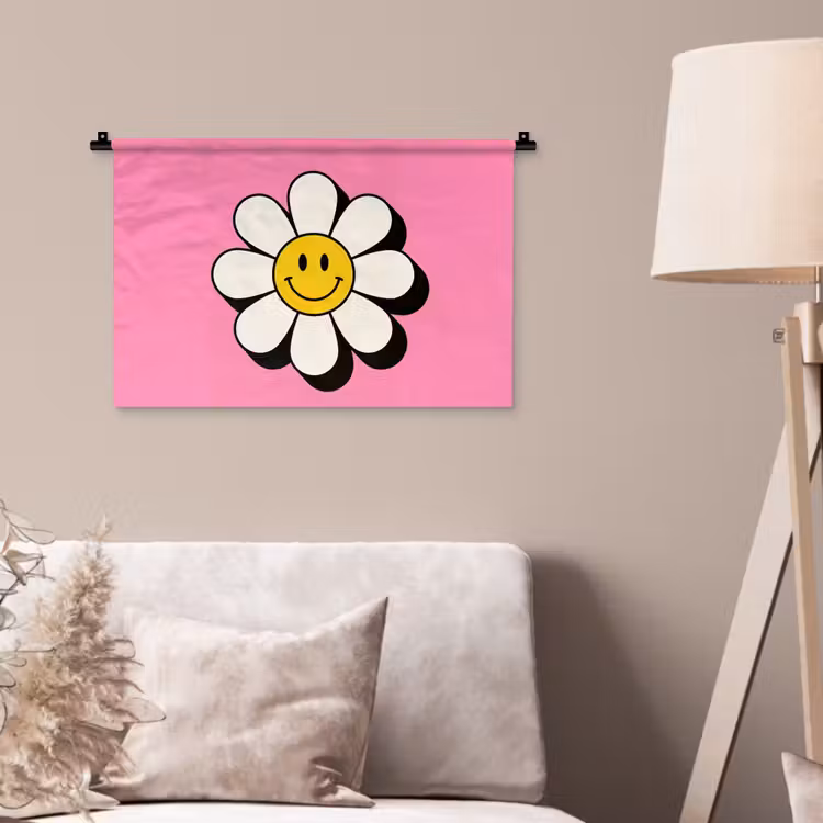 Smiley - Bloem - Roze Wandkleed katoen klein -sfeer4