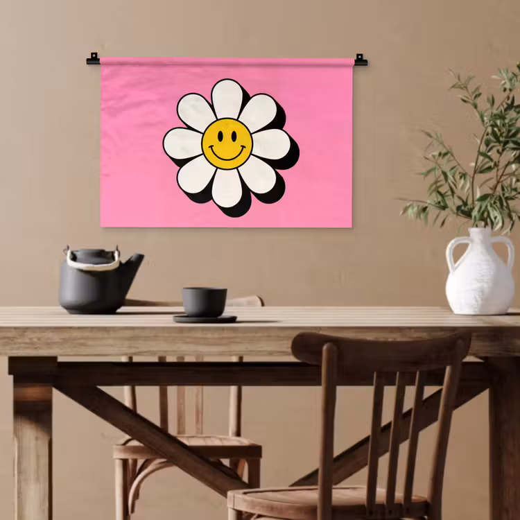 Smiley - Bloem - Roze Wandkleed katoen klein -sfeer6