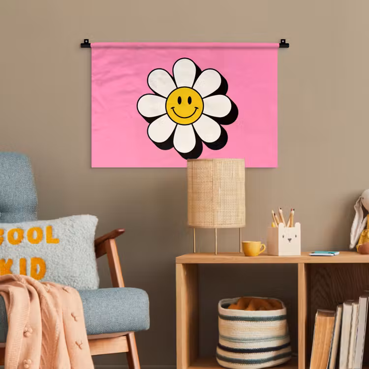 Smiley - Bloem - Roze Wandkleed katoen klein -wsfeer4_kind