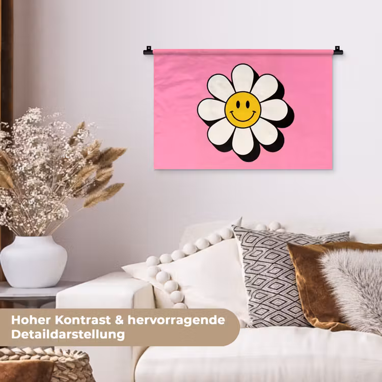 Smiley - Bloem - Roze Wandkleed katoen klein -tsfeer1_DE